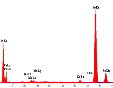 Fig. 13. EDS spectrum of the top oxide layer on the pin surface.