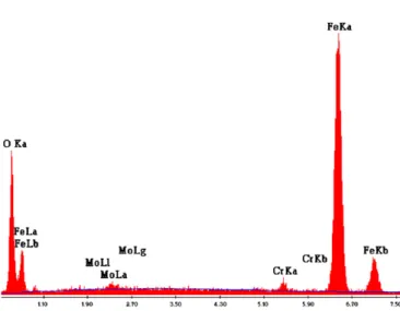 Fig. 13. EDS spectrum of the top oxide layer on the pin surface.