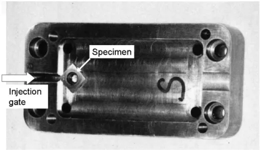 Fig. 1. Test specimen and polymer flow.