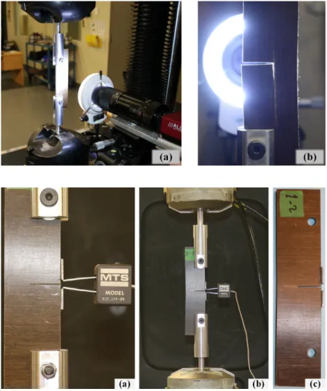 Fig. 3. Test setup with DIC used to measure NMOD (a) and failed ECT UD specimen (b).