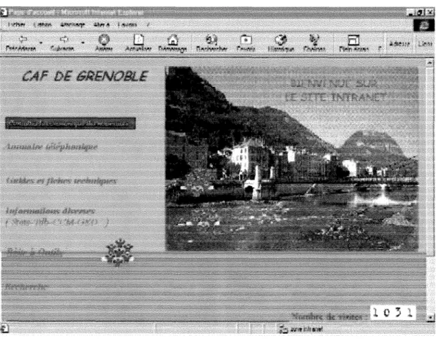 Figure 1.  Page d'accueil de 1'intranet 
