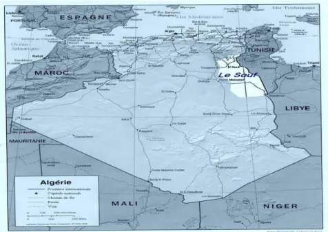 Figure 13 : Situation géographique de la région du Souf (El Oued Souf, 2009).