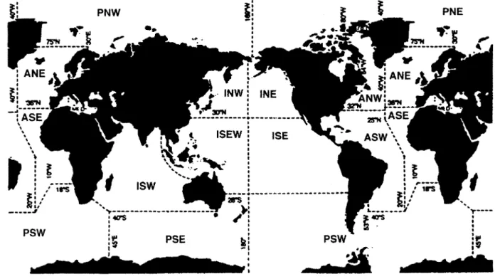 Figure 2 : Zones geographiques d'ASFA et leurs abreviations (d'apres la base ASFA version  papier) 