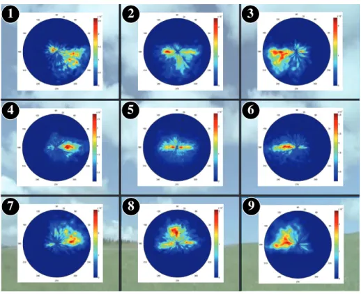 Figure 6: Probability distribution of saccade amplitudes and orientations shown on a polar plot (dynamic landscapes from Coutrot’s dataset)