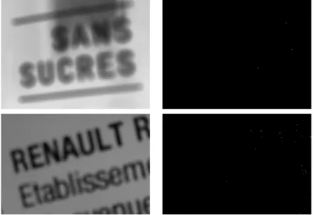 Fig. 5. Example with large characters in a blurry context, but still readable. Left column: original images