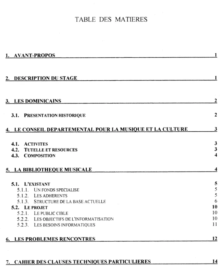 TABLE  DES  MATIERES 