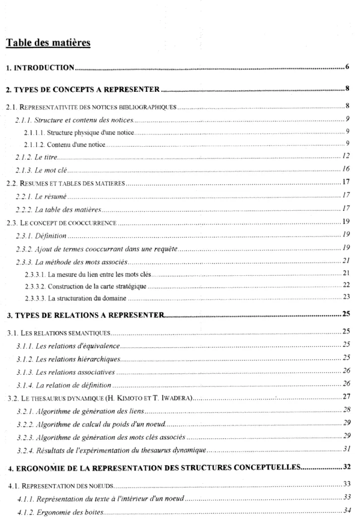 Table des  matieres 