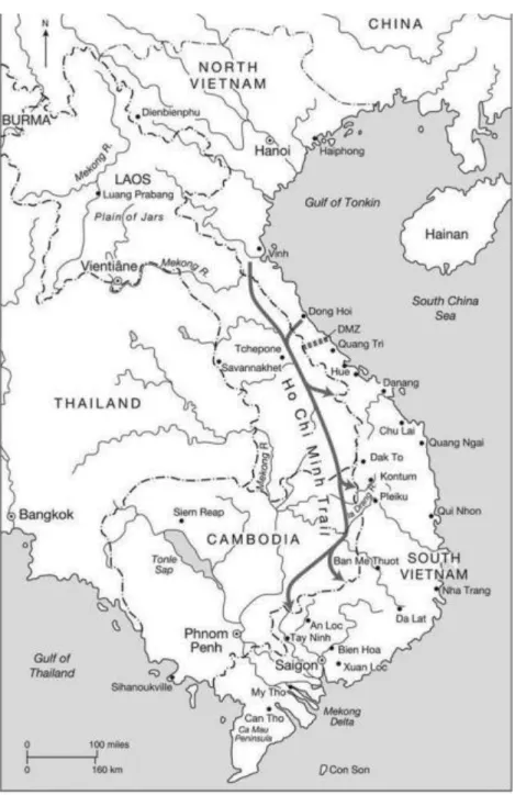 Figure 2. The Ho Chi Minh Trail. Adapted from “The Vietnam War”, by M. Hall, 2018, Routledge, p.27