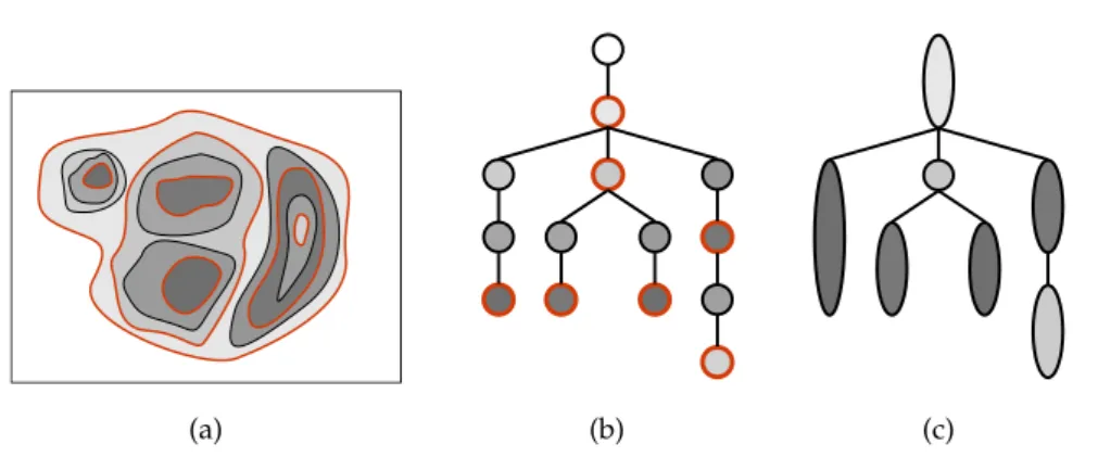 Figure 3.3: The original image is displayed in subfigure (a). Subfigure (b) shows the cor- cor-responding Tree of Shapes