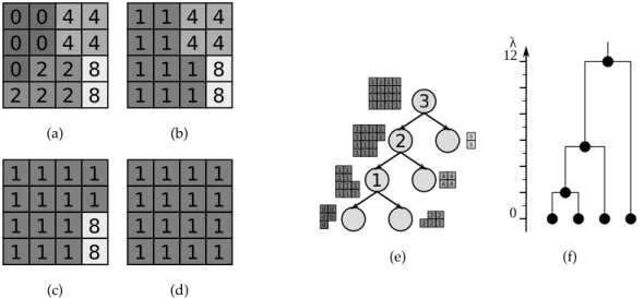 Figure 3.4: Creation of Binary Partition Tree. The original image is displayed in (a)