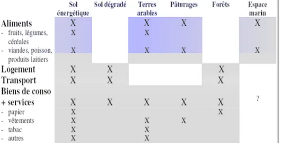 Figure 15 : Matrice générale utilisée pour le calcul de l’empreinte écologique des Nations 