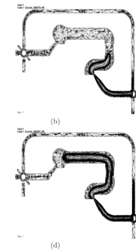Fig. 11. Evolution of water/polymer fronts during the water assisted injection process
