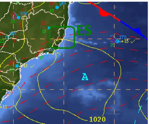 Figura 4. Recorte da carta sinótica de superfície para a América do Sul para o dia 22 de outubro de 2018 as 12UTC (09h - horário local)
