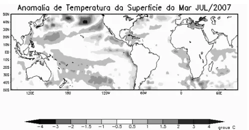 Figura 2 – Anomalia da Temperatura da Superfície do Mar (TSM), mês de julho de 2007. 