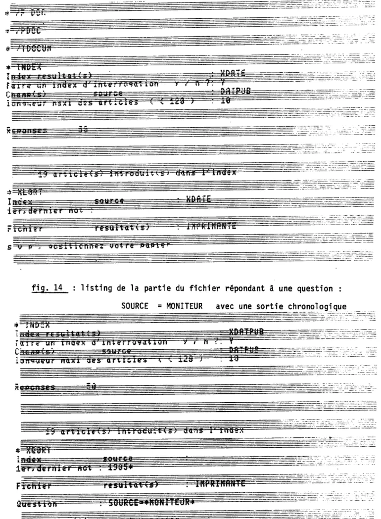 fig.  13  : 1isting du  fichier  avec  un  index  de  tri  sur  la  date  de  publication  donnant  une  sortie  de  la  base  par  ordre  chronologique 