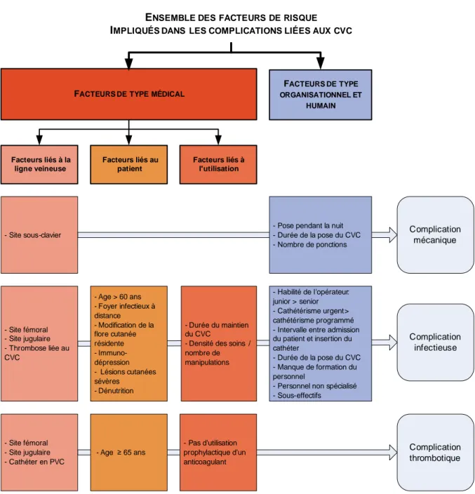 Figure 4 Ensemble des facteurs de risque impliqués dans les complications liées aux CVC 18