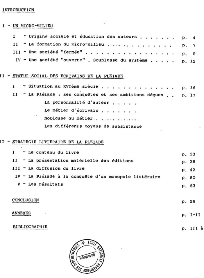 TABLE  DES  MATIERES 
