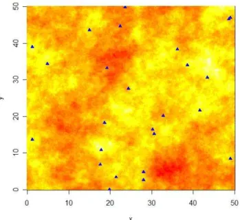 Fig. 3.4 – R´ealisation (la mˆeme que sur 3.2) d’un champ gaussien de covariance expo- expo-nentielle isotrope de port´ee 5 et de variance 10