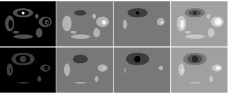 Fig. 3. Decomposition and transformations on binary images. The view point set is the white particle in the first image.