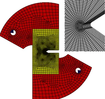 Figure 8: 3D Arcan mesh (β = 30 ◦ ) used for FE sim- sim-ulation.