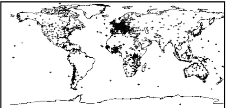 Figure 1. The World Radiometric Network for the period 1966- 1966-1993 (source WRDC)