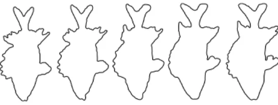 Fig. 2. 3D shape warping with the L 2 gradient descent (top) and with a modified gradient descent favoring rigid plus  scal-ing motions.