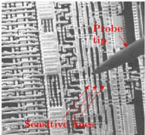 Figure 2. Edition of a circuit thanks to a FIB, in a view to unlock the access to a memory (courtesy of [4], Fig