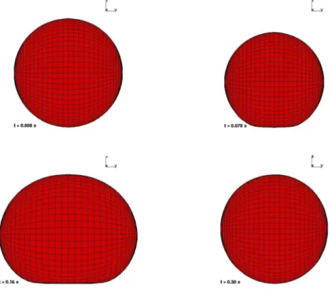 Fig. 5. Snapshots of the impact simulation. Images de la simulation du probl`eme d’impact