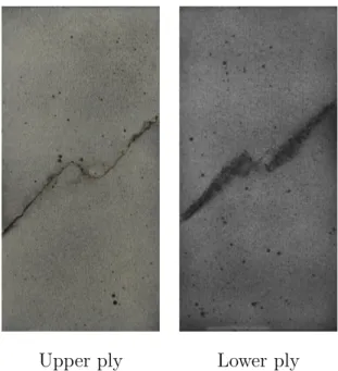 Figure 10: Fracture surfaces obtained after fatigue tensile test on impacted sample of configuration G0C45C45