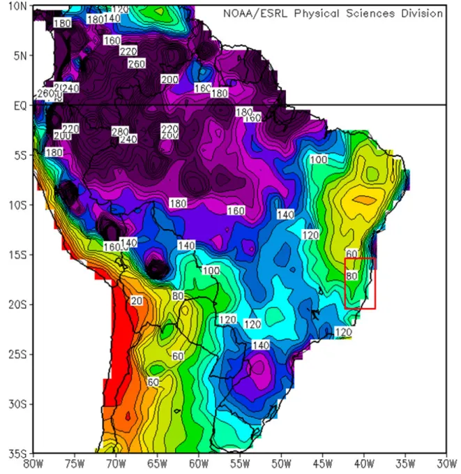 Figura 1. Distribuição da precipitação media anual (mm/mês) no Brasil para  o  período  1981-2010
