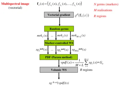 Figure 8. General framework stochastic WS on vectorial pdf vpdf for multispectral images