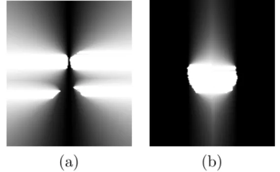 Figure 5: Fuzzy landscapes for the relation- relation-ships (a) outside the lateral ventricles and (b) inside the putamen.