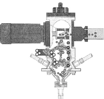 Fig. 1. 100 AFG opposed air jet mill. Details of grinding chamber and 50 ATP-forced vortex classifier.