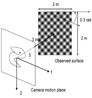 Figure 2: Virtual setup used to generate the sequence of images processed in 5 the method is only ensured for these points, and Neumann boundary conditions are chosen at the borders where optical flow points toward the inside of the image:
