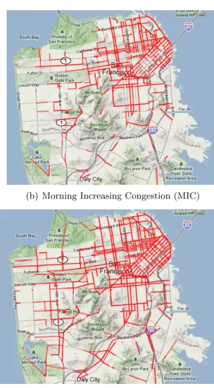 Figure 3: Typical spatial configurations of traffic states for each of the five clusters