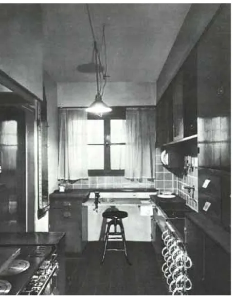 Figure 3 : Photographie  de la Frankfurt Kitchen par  Magarete Schuttle-Lihotsky  (1926-27)