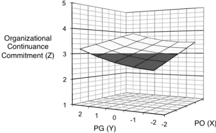 Figure 4. Surface relation PO and PG to organizational continuance commitment 