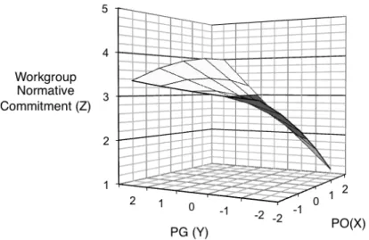 Figure 8. Surface relation PO and PG to workgroup normative commitment 