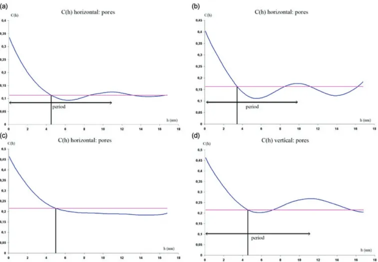 Fig. 10. (A) Horizontal covariance of the porous network of catalysts of sets 1 and 2 (from top to bottom)
