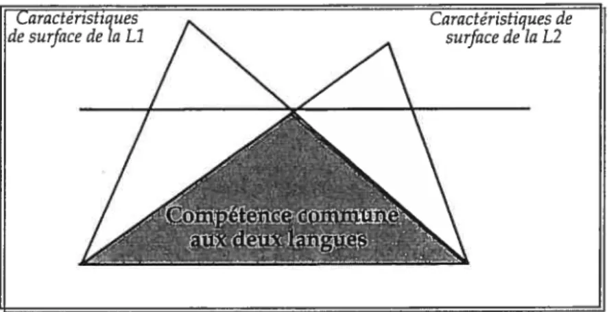 Figure 2-2: Iceberg bipolaire représentant la compétence langagière commune (Cummins, 1985: