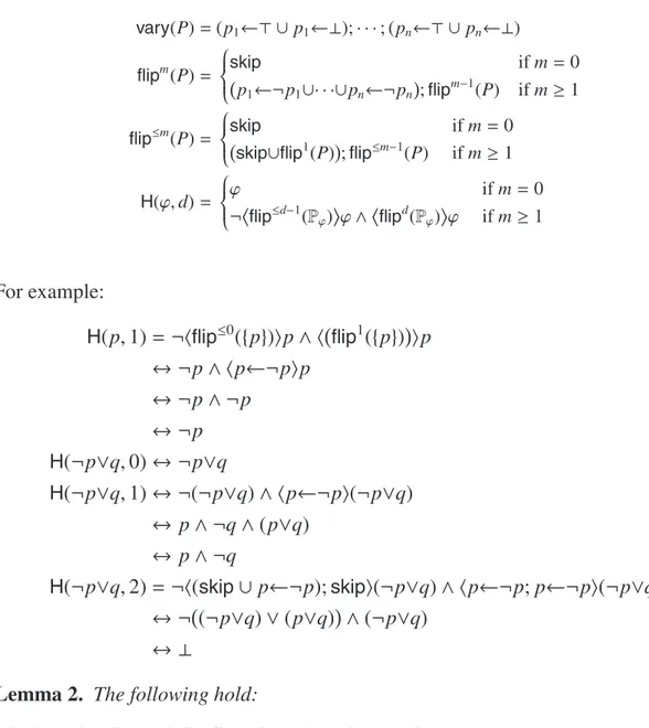 Table 2. Some useful DL-PA expressions, for P = {p 1 , . . . , p n }, where m ≤ n in flip m (P) and flip ≤m (P), and where d ≤ card( P ϕ ) in H(ϕ, d)