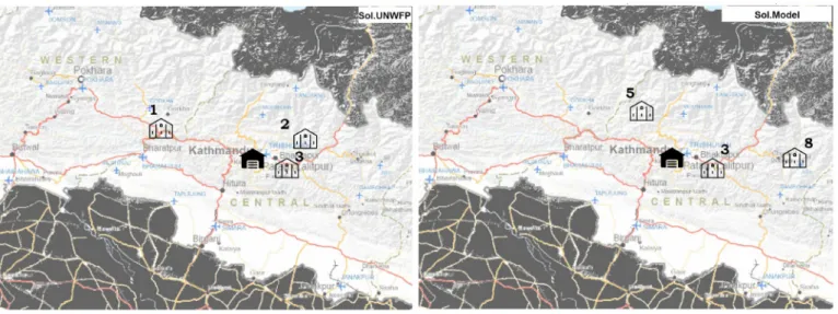 Fig. 6. Pareto front solutions for the relief phase vs. UN WFP ’ s network (green  ¼ more preferred)