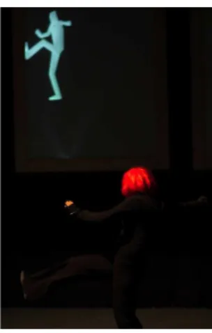 Figure 4.   Actress in motion capture sweet and her avatar. 