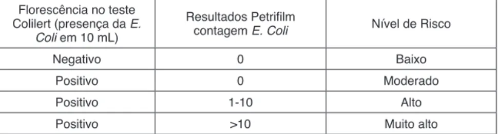 Tabela 1. Avaliação de risco relativo de fontes de abastecimento de água conforme metodologia  proposta pelo Programa das Nações Unidas para os Assentamentos Humanos 