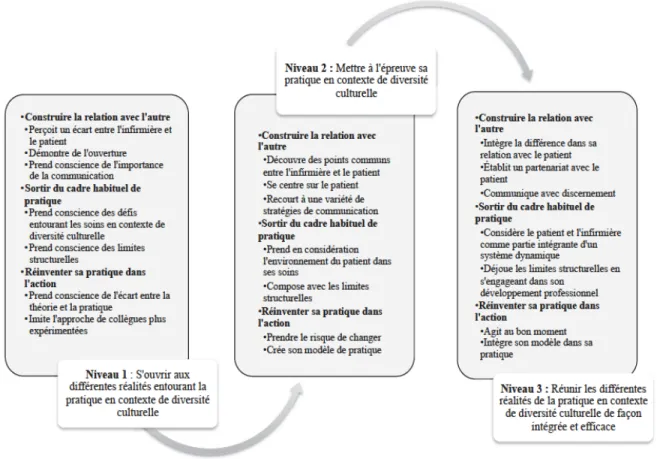 Figure II :  Représentation  des  trois  niveaux  de  développement  de  la  compétence  culturelle (Blanchet Garneau, 2013, p.175)