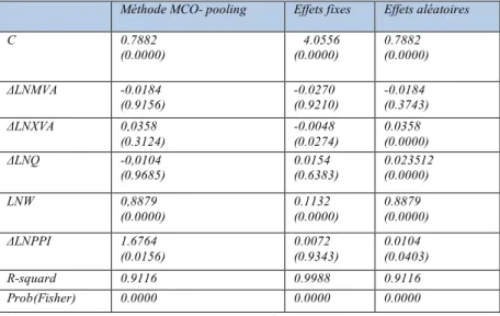 Tableau 7 : Résultats des estimations de l’équation (6)* 