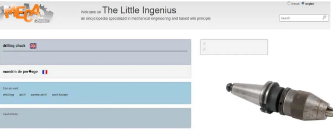 Fig. 1: “The little Ingenius”: an online collaborative dictionary of technical mechanical engineering terms