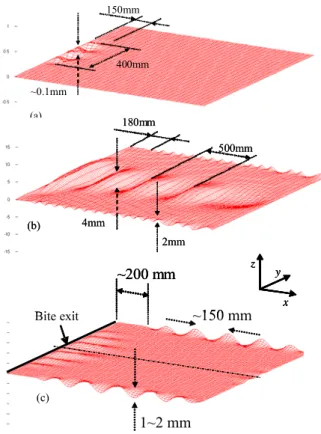 Figure 8. Strip shape computed by L3/T3-ANM. Com- Com-putation has been done on half the width and symmetrized  for better visualization