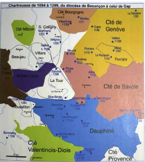 Figure 1. La situation territoriale lors de la fondation de Sainte-Croix - source : S
