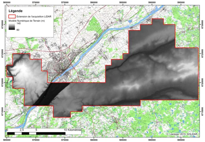 Figure 5 : Modèle Numérique de Terrain (C. Laplaige, 2015 ©SOLiDAR, IGN) 